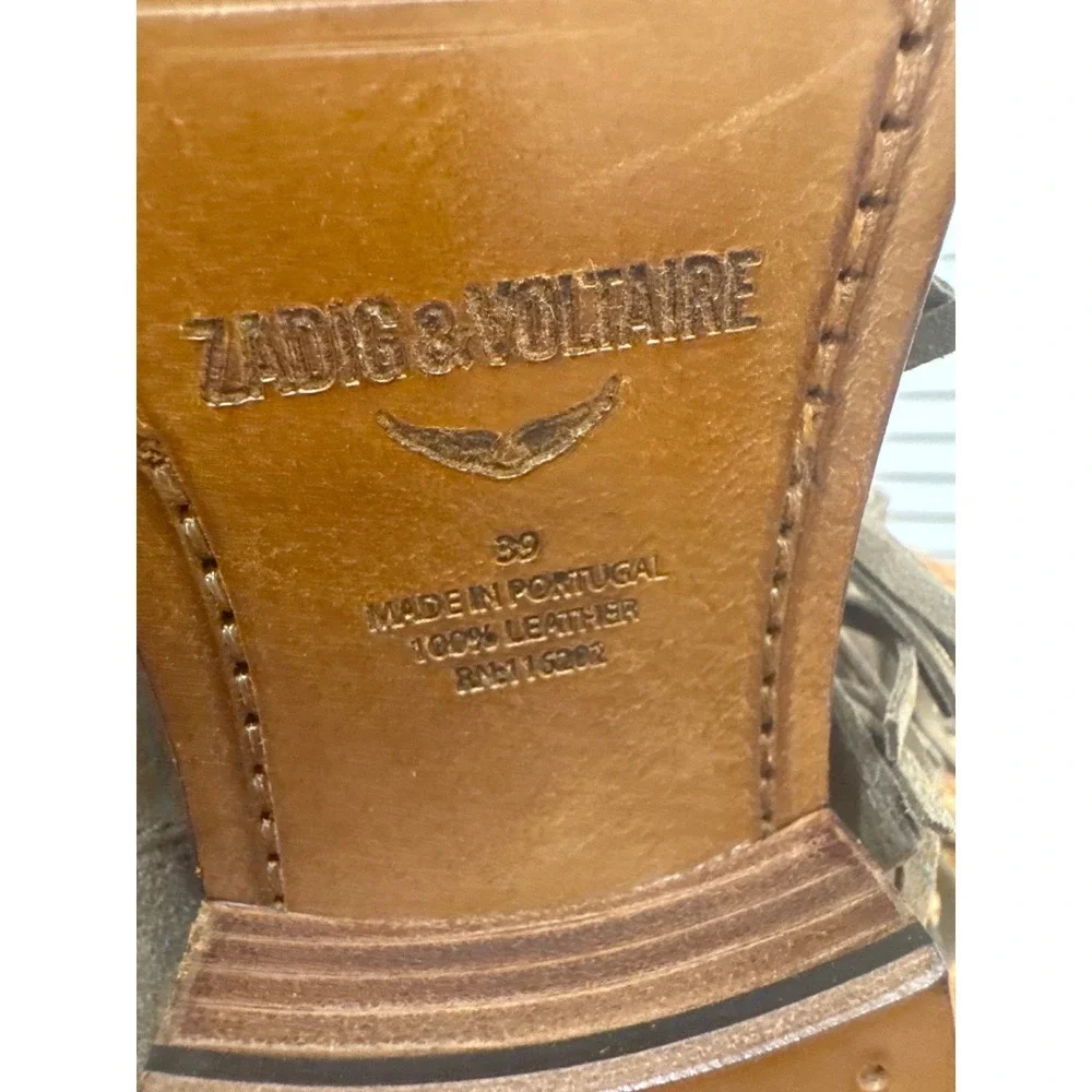 Zadig Voltaire Suede Fringe Western Boots Taupe Ankle Booties Size 39 - Picture 8 of 8